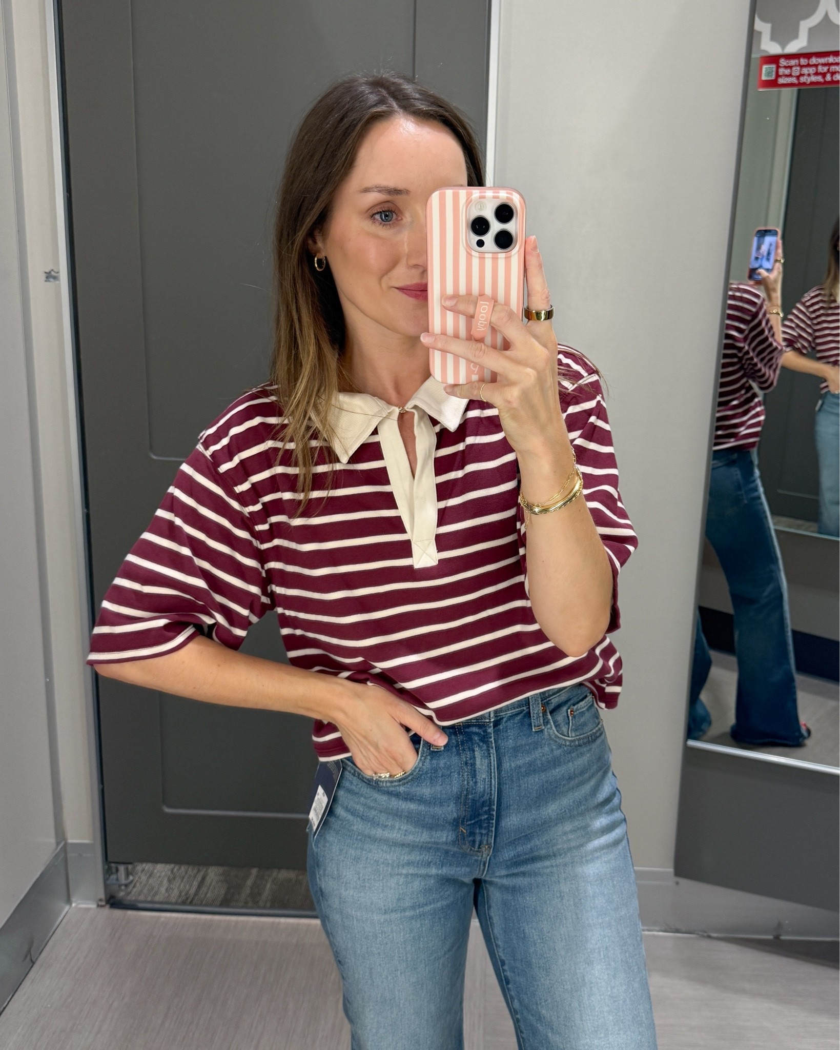 Seeing rugby shirts everywhere for fall. The short sleeve version would be perfect if you live in a place where you want a fall vibe, but it stays hot through October. Wearing XS.
