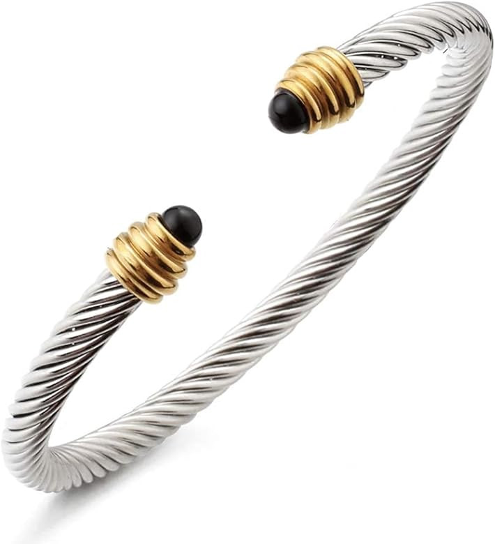 Cable Bracelet for Women, Twisted Cable Wire Bangles Bracelets Two Tone Women Jewelry | Amazon (US)