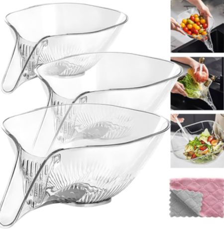 I love these, because sometimes the sink is too full to sit the colander in, so being able to drain the water from the countertop is super helpful!

YAMJUG Drainage Basket, Multifunctional Drain Basket Fruit and Vegetable Draining Basket Funnel, Cleaning Bowl with Strainer Container for Vegetables Pasta Fruits Salad 3 Pack Clear 9.21x7.56x4.92inch

#LTKGiftGuide #LTKhome #LTKMostLoved