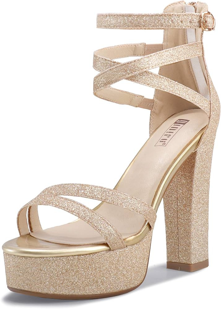 IDIFU Women's Platform Chunky High Heels Dress Sandals Open Toe Ankle Strap Strappy Wedding Brida... | Amazon (US)