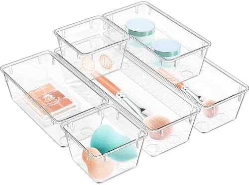 WOWBOX 6 Pack Clear Drawer Organizer Set, Acrylic Drawer Storage Trays, Storage Bins for Makeup, ... | Amazon (US)