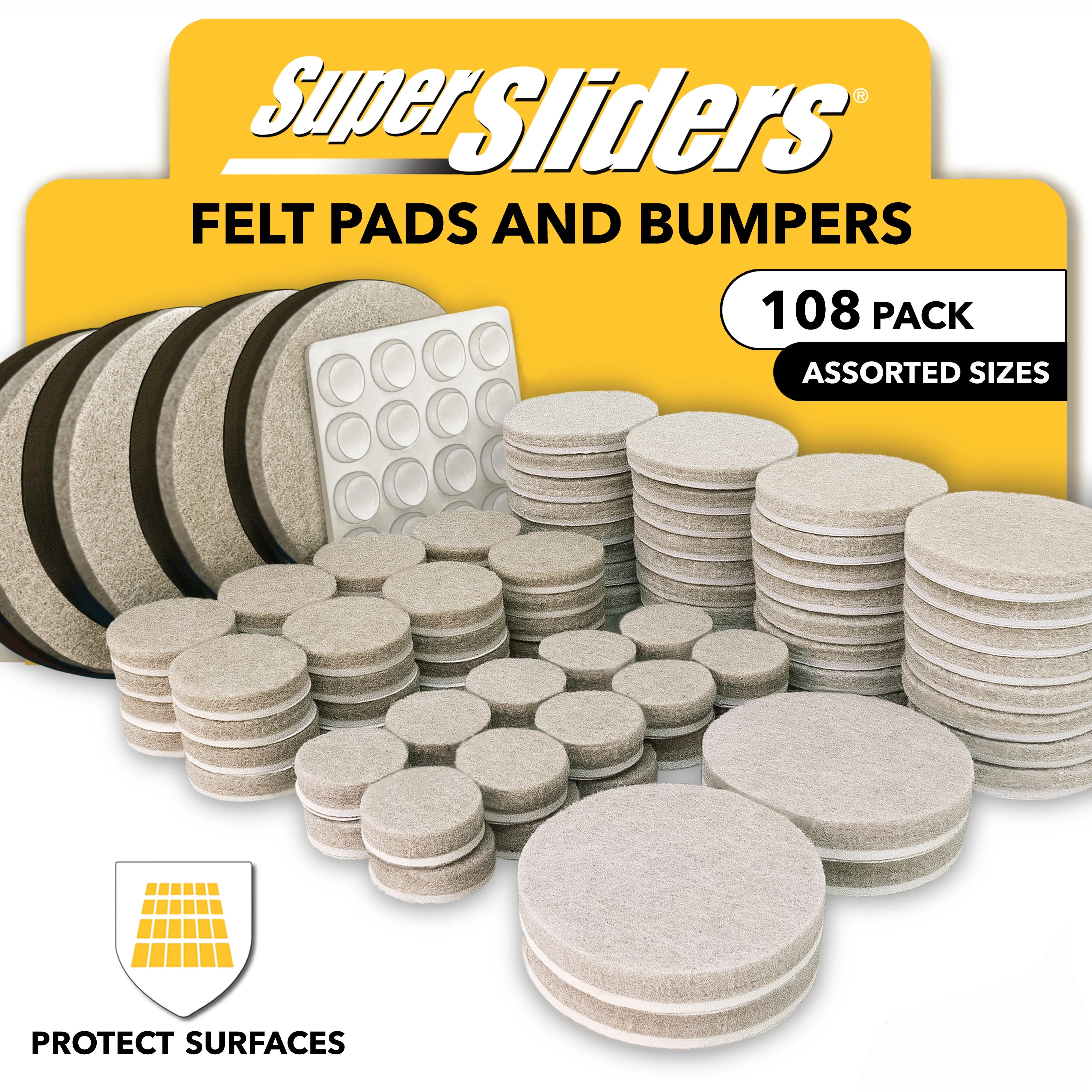 Super Sliders Beige Felt Furniture Pads and Grippers - Assorted Sizes, 108 Pieces | Walmart (US)