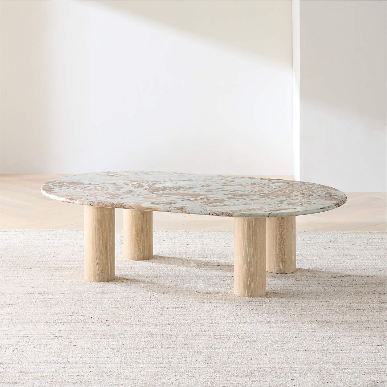 Homage Marble and White Oak Wood 60" Oval Coffee Table + Reviews | Crate & Barrel | Crate & Barrel