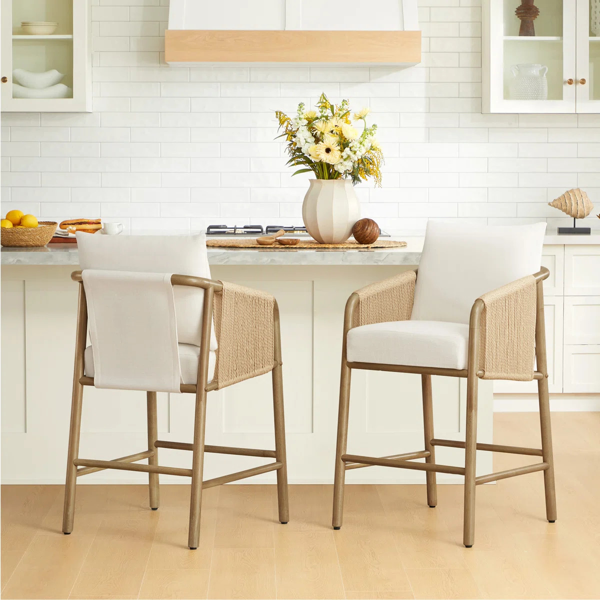 Modern Wood & Rope-Woven Counter Stool (Set of 2) | Wayfair North America