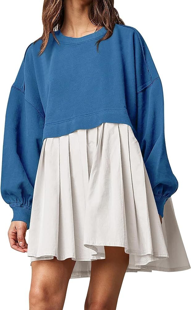 InterNos Womens Oversized Sweatshirt Dress Long Sleeve Crewneck Pullover Tops Relaxed Fit Sweatsh... | Amazon (US)