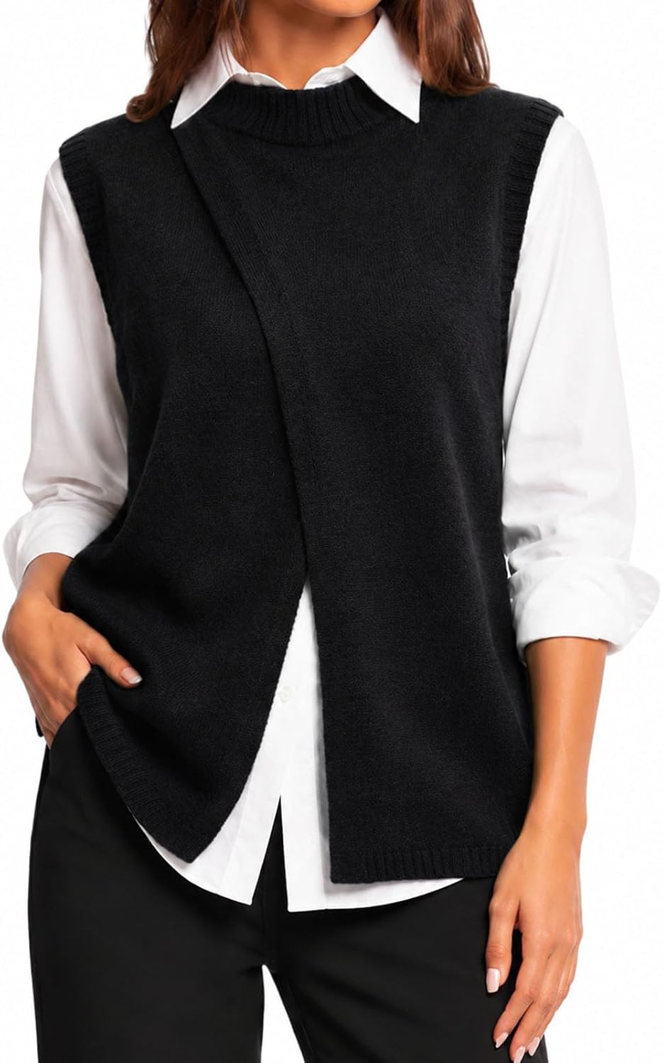 MIRALUNA Women's Mock Neck Sleeveless Pullover Long Sweater Vest | Amazon (US)