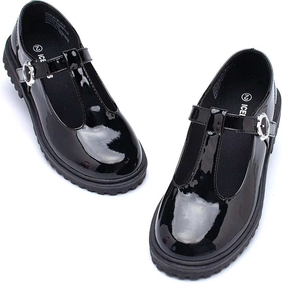 ICEBIRDS Girls School Uniform Shoes Mary Jane Flats,Low Heel Princess Hook and Loop Dress Shoes f... | Amazon (US)