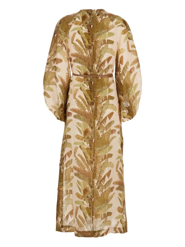ZIMMERMANN Ascension leaf-print Midi Dress | Neutrals | FARFETCH | Farfetch Global