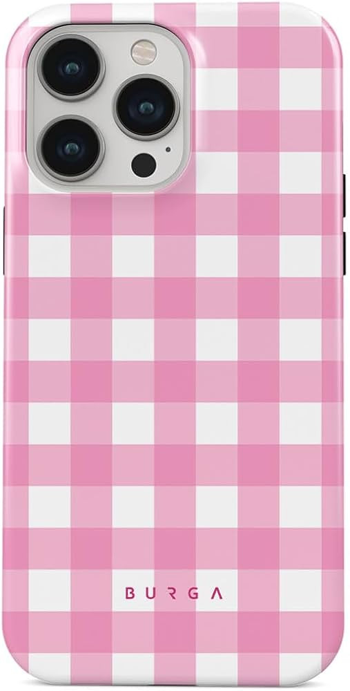 BURGA Phone Case for iPhone 14 Pro Max - Cute, Trendy, Aesthetic, Pattern Phone Cover, Hard Shell Protection - fits Apple iPhone 14 Pro Max Case for Women Men, Pink Checkered | Amazon (US)