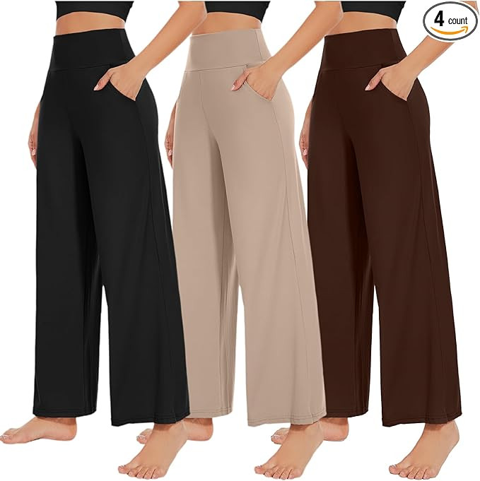 NEW YOUNG 3 Pack Women's Wide Leg Pants with Pockets High Waist Loose Sweatpants Casual Lounge Yo... | Amazon (US)