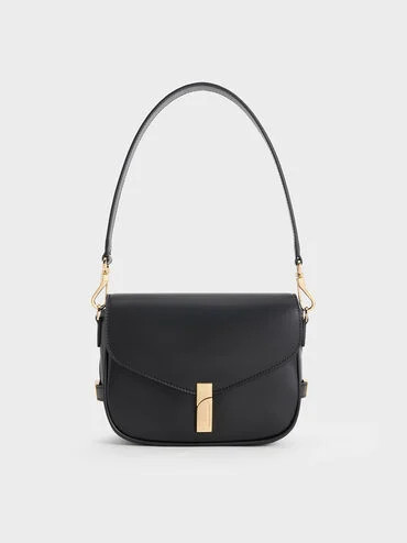 Aurelia Metallic-Accent Saddle Bag
    
         - Black | Charles & Keith US