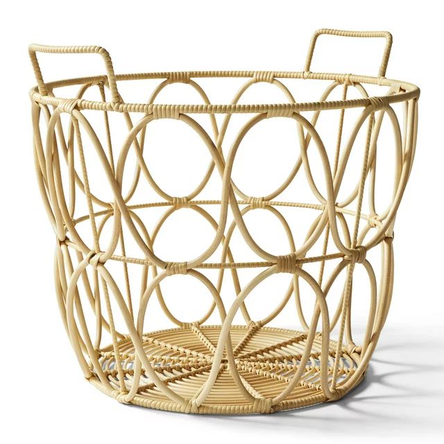 Better Homes & Gardens Large Natural Poly Rattan Open Weave Round Basket | Walmart (US)