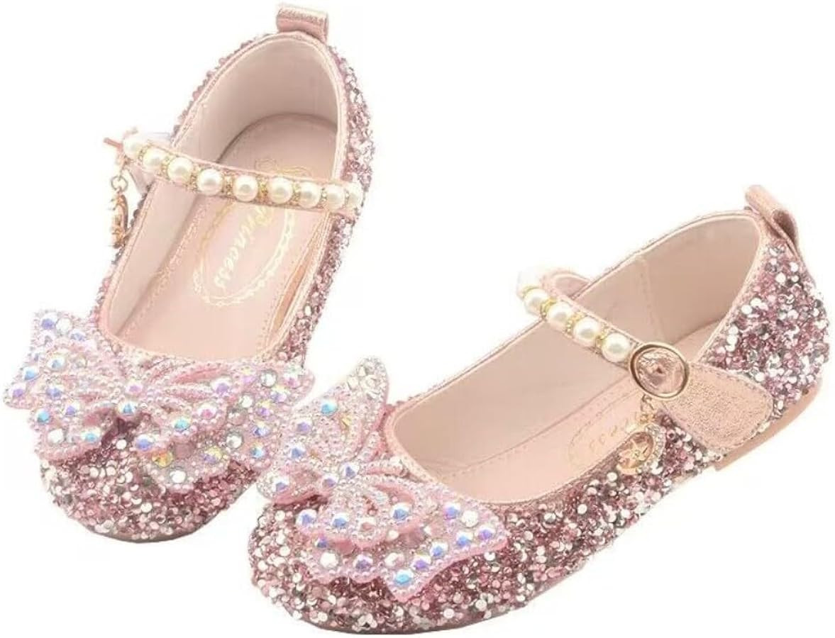 Girls Sparkle Princess Dress Shoes Bow Wedding Party Flower Bridesmaids Mary Jane Ballet Flats fo... | Amazon (US)