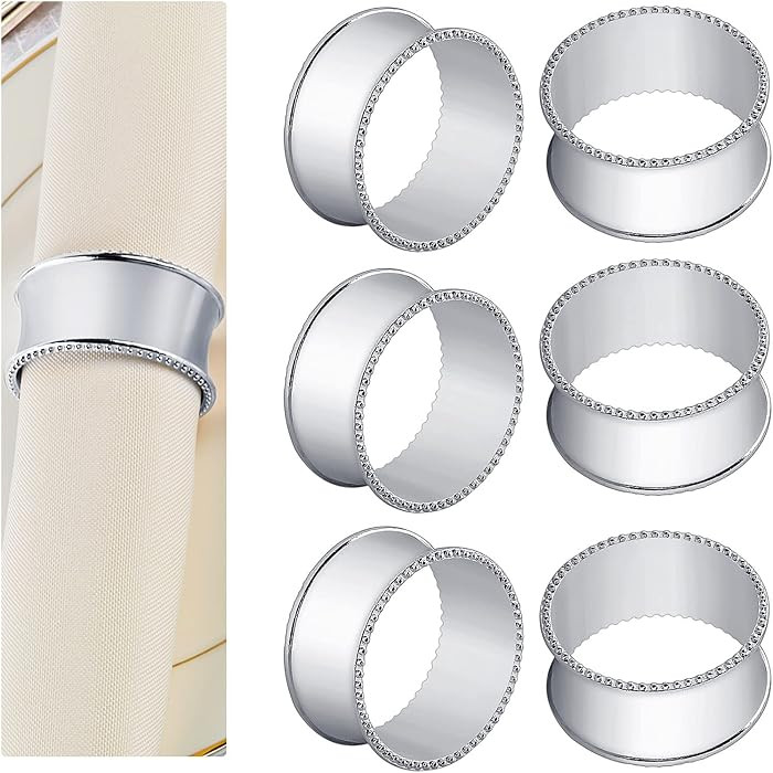 12 Pcs Stainless Steel Bead Side Napkin Rings Delicate Serviette Buckles (Silver) | Amazon (US)
