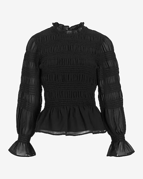 Smocked Balloon Sleeve Peplum Top | Express