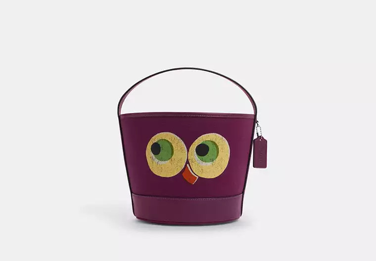 Trick Or Treat Bucket With Halloween Owl In Regenerative Cotton | Coach Outlet US