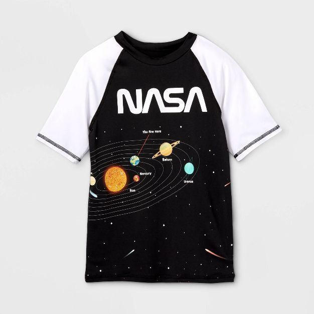 Boys' NASA Print Rash Guard Swim Shirt - Black | Target