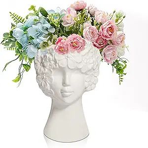 ComSaf White Ceramic Face Vase for Decor,Modern Style Female Form Flower Vase,Unique Flower Vase ... | Amazon (US)