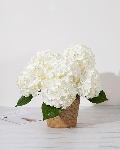 DuHouse 5Pcs Large Hydrangea Artificial Flowers,20 inch Latex Real Touch Hydrangeas Lifelike Hydrangea Flower for Home Wedding Bouquets Centerpieces Party Living Room Decoration(White) | Amazon (US)