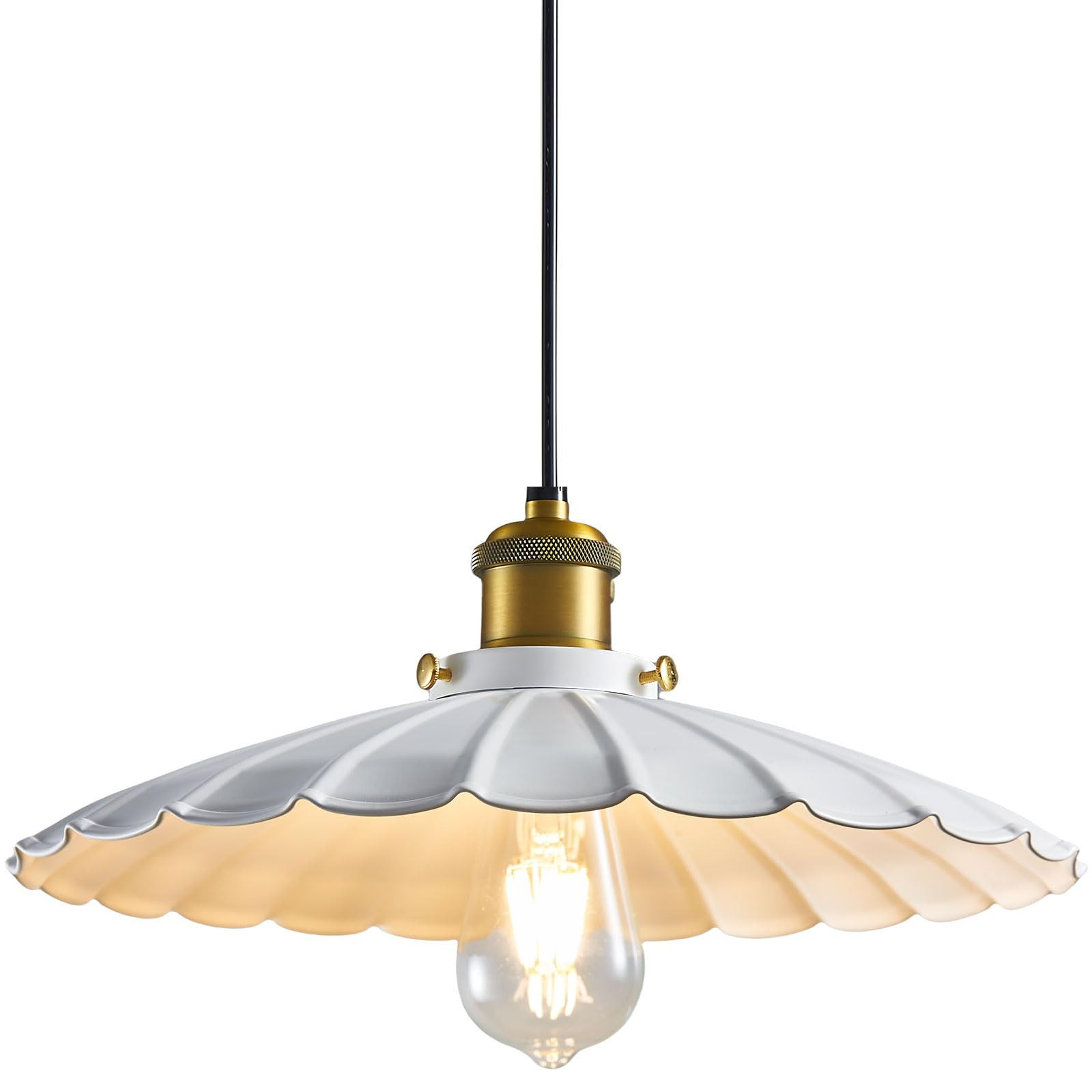 Pendant Lights, 13.8 Inch Glossy White Lampshade Kitchen Pendant Lights Height Adjustable Island ... | Amazon (US)