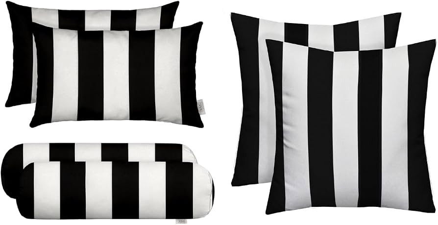 RSH DECOR Set of 6 Outdoor Pillow, Black White Stripes, Made in USA | Amazon (US)
