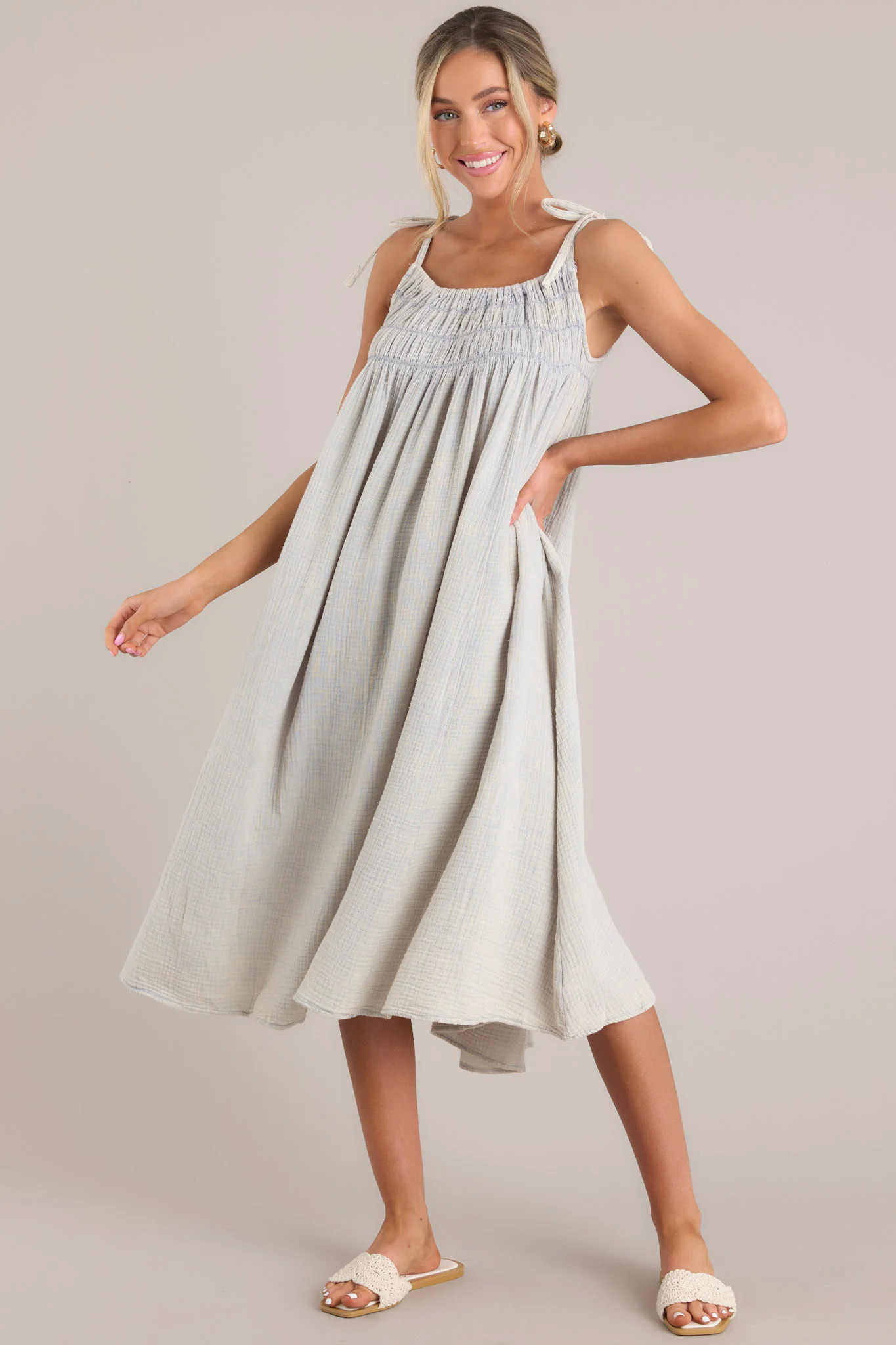 First Things First Light Blue Gauze Midi Dress | Red Dress