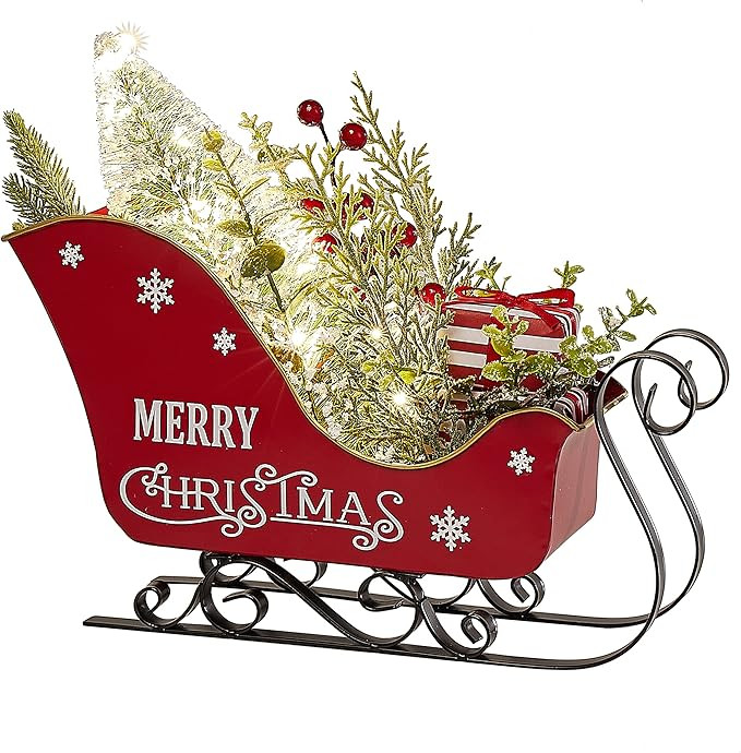 Emadgift Christmas Metal Sleigh Decoration with Christmas Tree&Gift Box for Table top Christmas D... | Amazon (US)