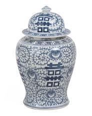 Porcelain Double Happiness Floral Temple Jar With Lid | TJ Maxx