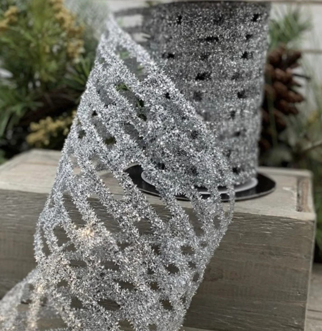 D Stevens, 10 Yards, 5.25 Inch Ribbon, Tinsel Link Ribbon, Silver Ribbon, Tinsel Stretch Ribbon, ... | Etsy (US)