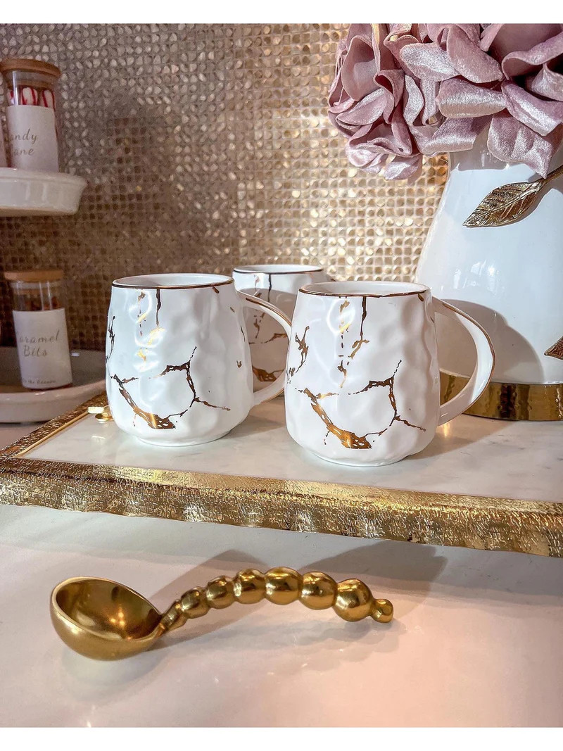Metallic Gold Marble Print Mug with Hammered Texture | Inspire Me! Home Decor