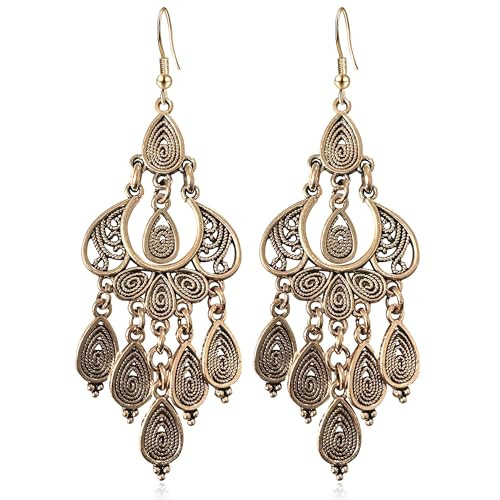 Amazon.com: JIMARIN Unique Bohemian Vintage Bronze Chandelier Teardrop Flower Geometry Dangle Dro... | Amazon (US)