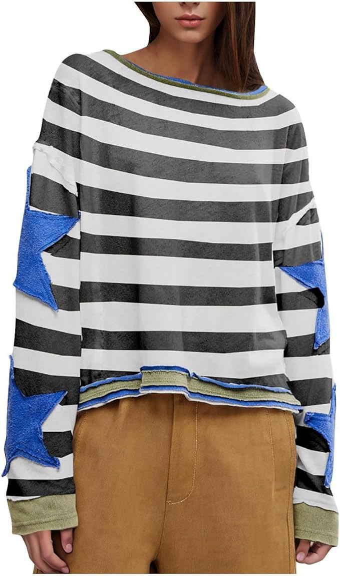 Kislio Women's Oversized Graphic Sweatshirts Long Sleeve Crewneck Fashion Oversized Star Graphic ... | Amazon (US)