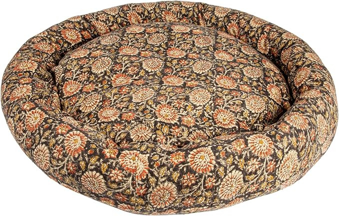 Creative Co-Op Cotton Slub Pet Floral Pattern, Multicolor Dog Bed, Black | Amazon (US)