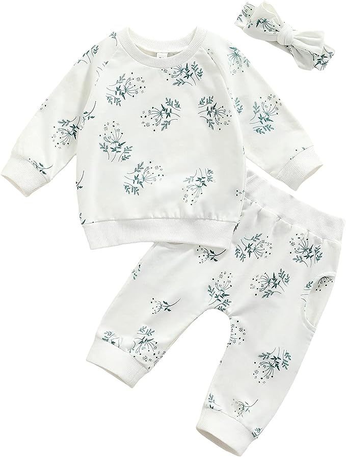 0-24M Flower Newborn Infant Baby Girl Clothes Set Long Sleeve Sweatshirts Tops Pants Outfits | Amazon (US)