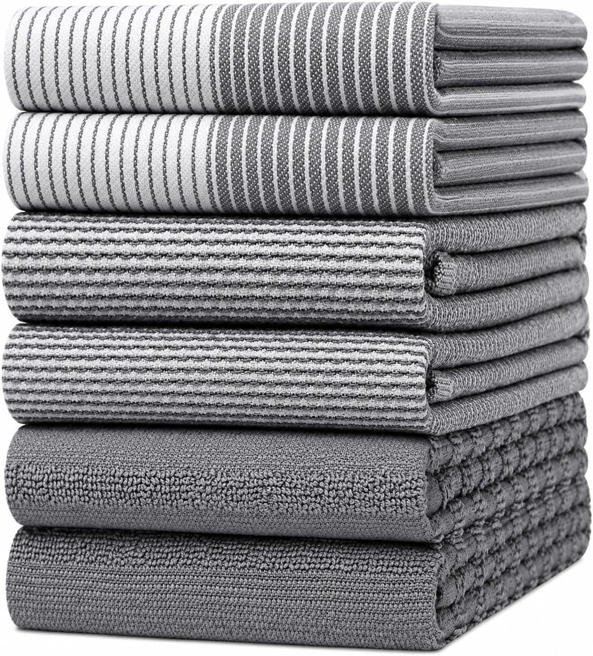 Premium Kitchen Towels 6 Pack 100% Cotton, 20"x28" Dish Towels - Grey | Amazon (US)