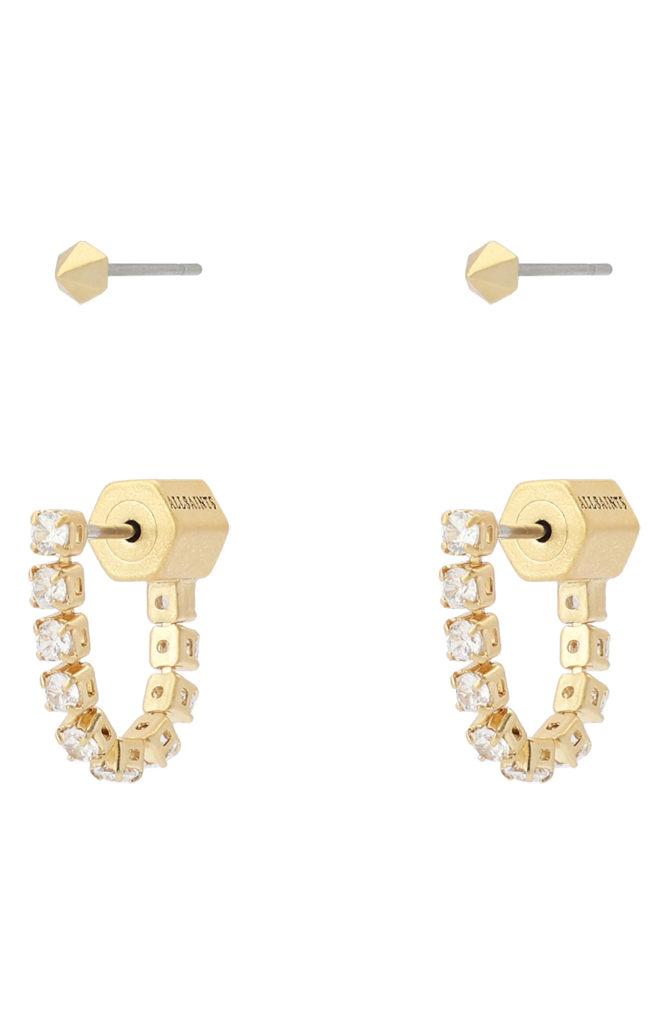 AllSaints Crystal Front-Back Stud Earrings Set at Nordstrom | Nordstrom