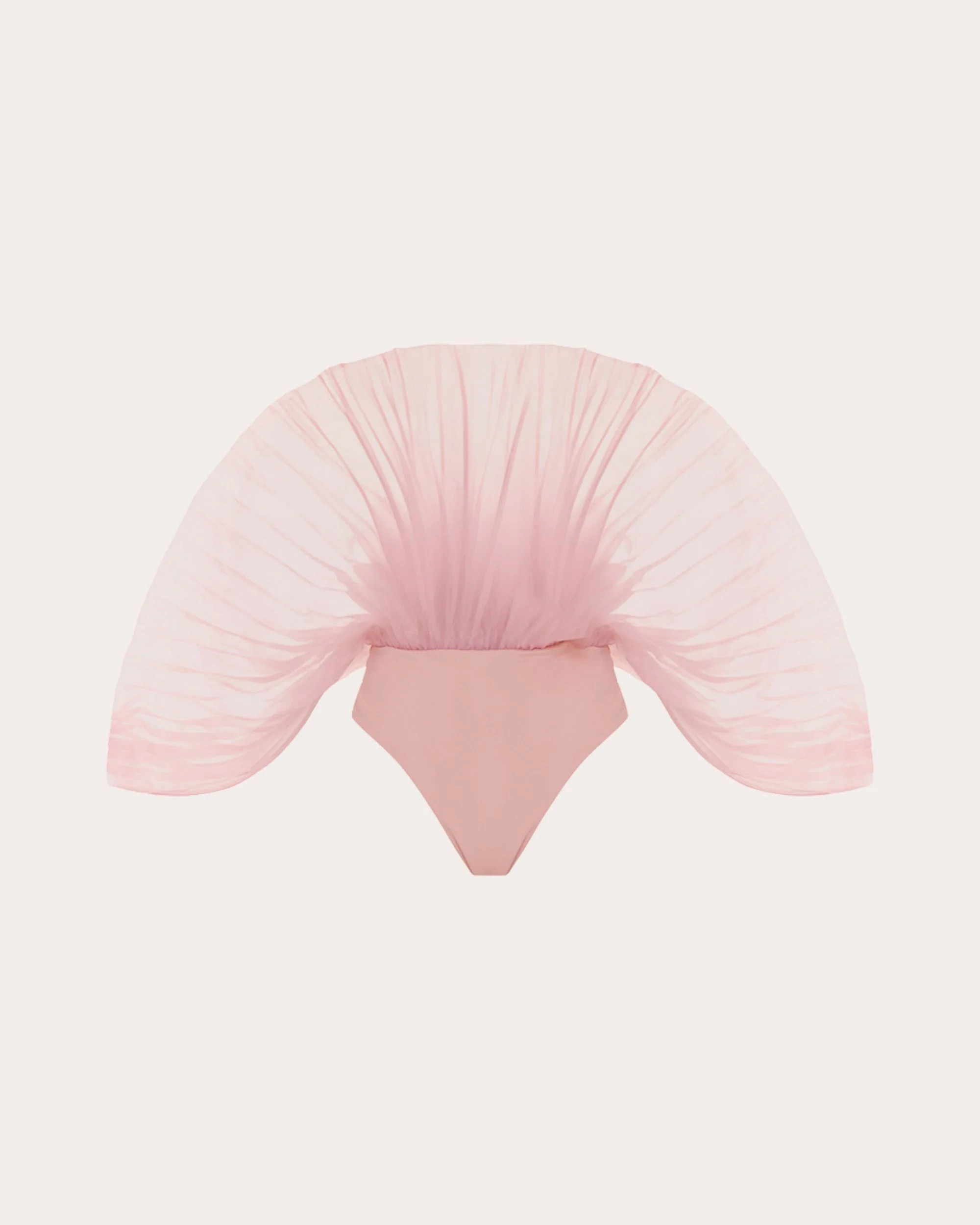 Andrea Iyamah Women's Sombra Pleated Organza Bodysuit in Powder Pink Nylon/Polyester/Spandex | Olivela