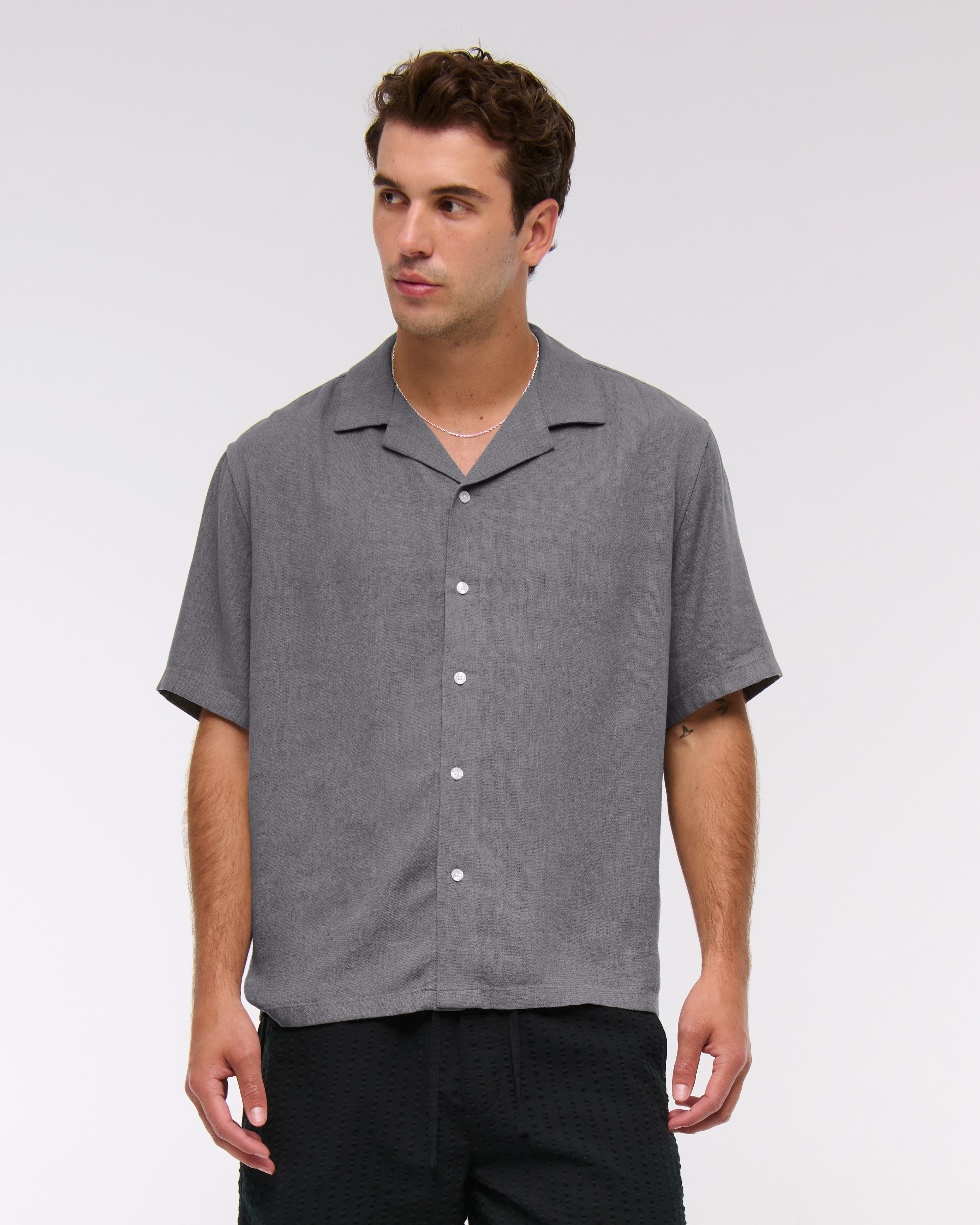 Camp Collar Summer Linen-Blend Shirt | Abercrombie & Fitch (US)