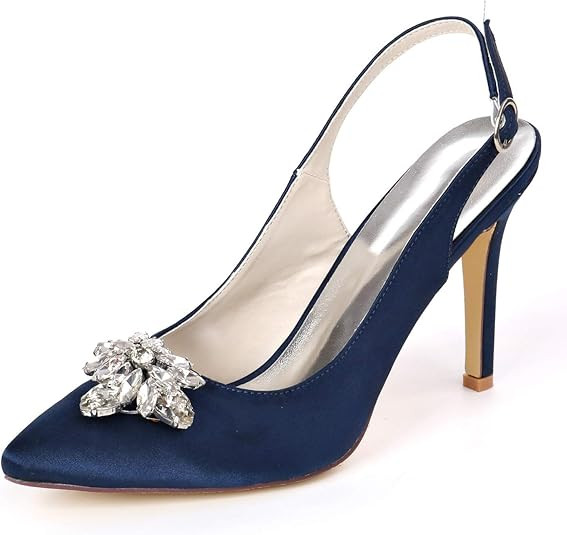 SHINUOER Women High Heels Satin Wedding Shoes Pointed Toe Buckle Strap Heeled Rhinestones Formal ... | Amazon (US)