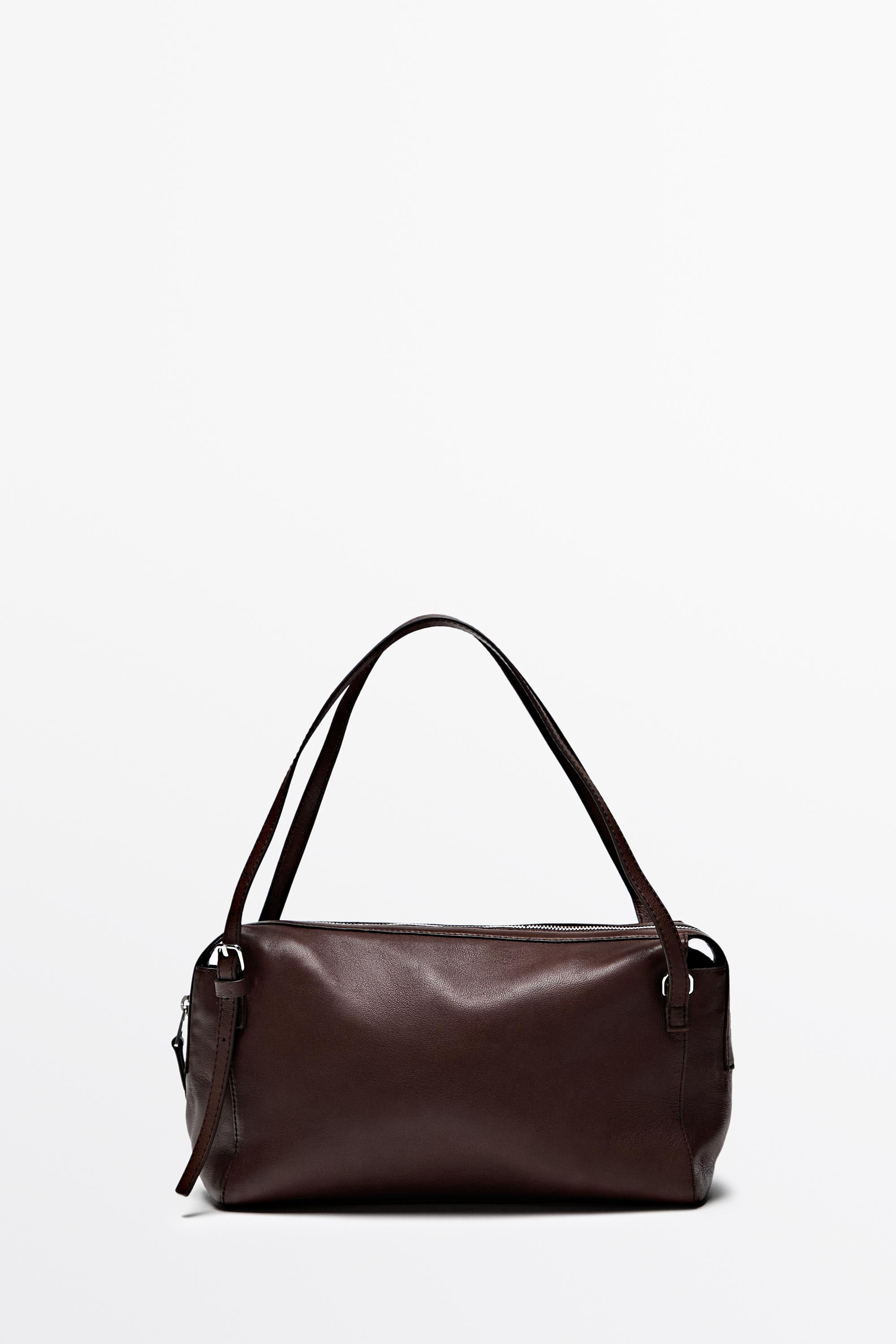 Medium nappa leather satchel bag - BROWN MARL | Massimo Dutti US