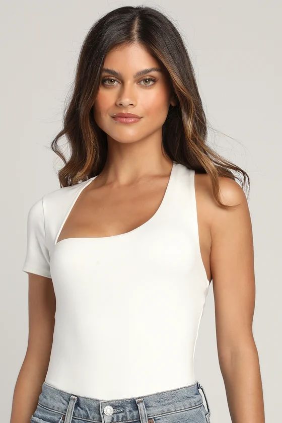 Chic Affair White Short Sleeve Asymmetrical Bodysuit | Lulus (US)