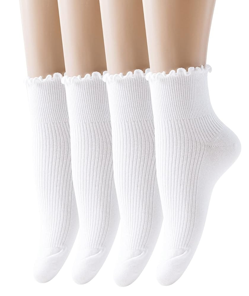 SEMOHOLLI Women Socks, Women Ankle Socks, Lovely double needle solid color Lace edge relent lady ... | Amazon (US)