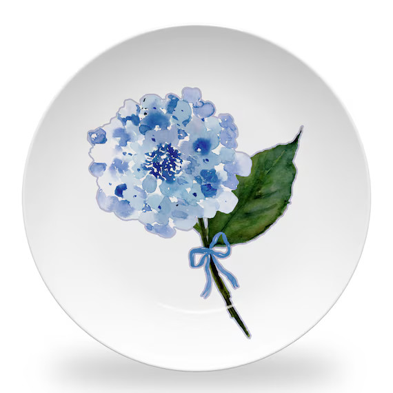 hydrangea plate set, blue and white chinoiserie plates, watercolor hydrangea plasticware, wedding... | Etsy (US)