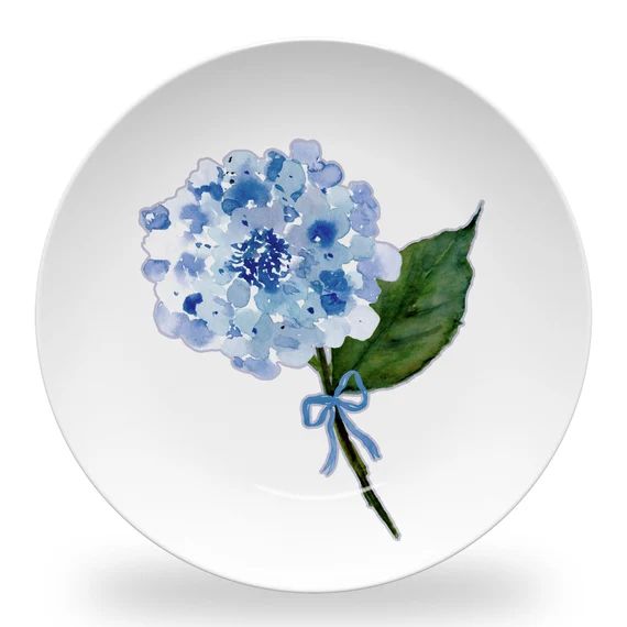 hydrangea plate set, blue and white chinoiserie plates, watercolor hydrangea plasticware, wedding... | Etsy (US)