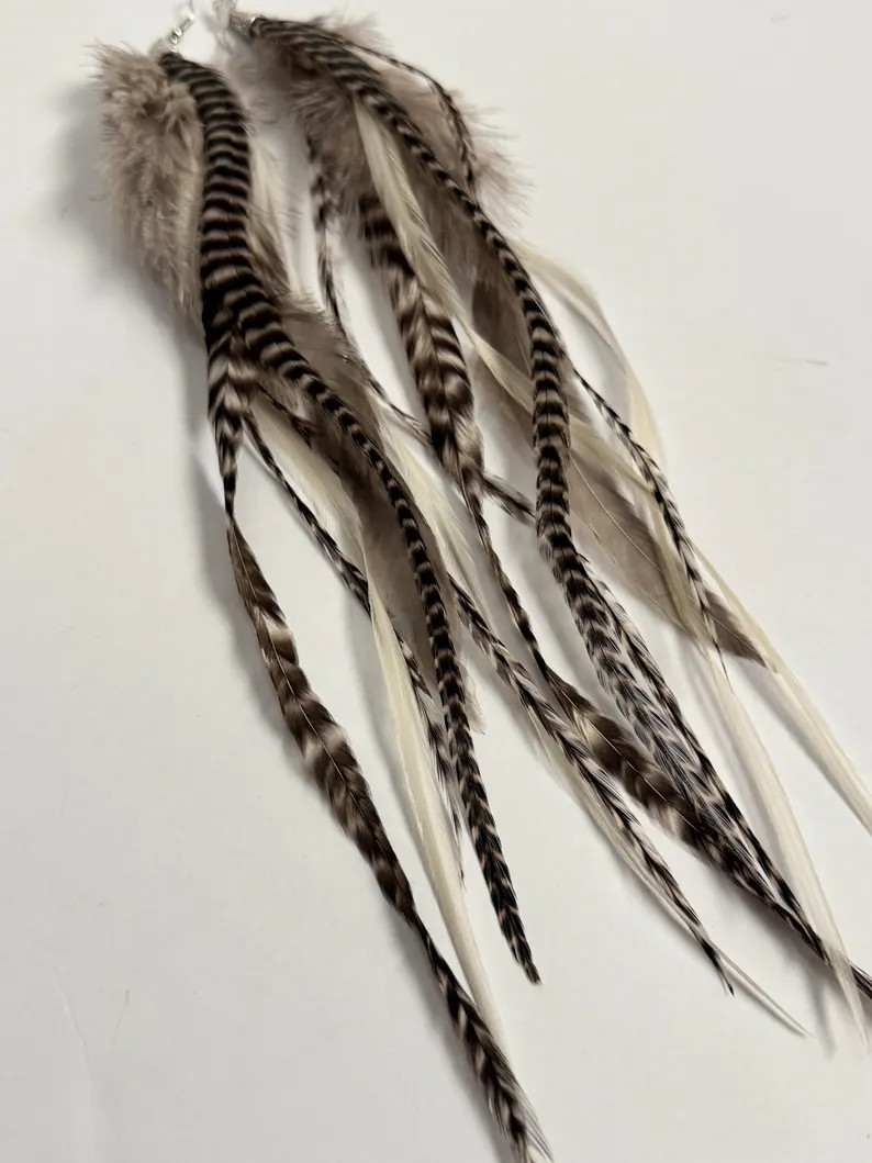 Handmade Black, White, & Grey Feather Earrings - \u201cFowl Line\u201d | Etsy (Global)