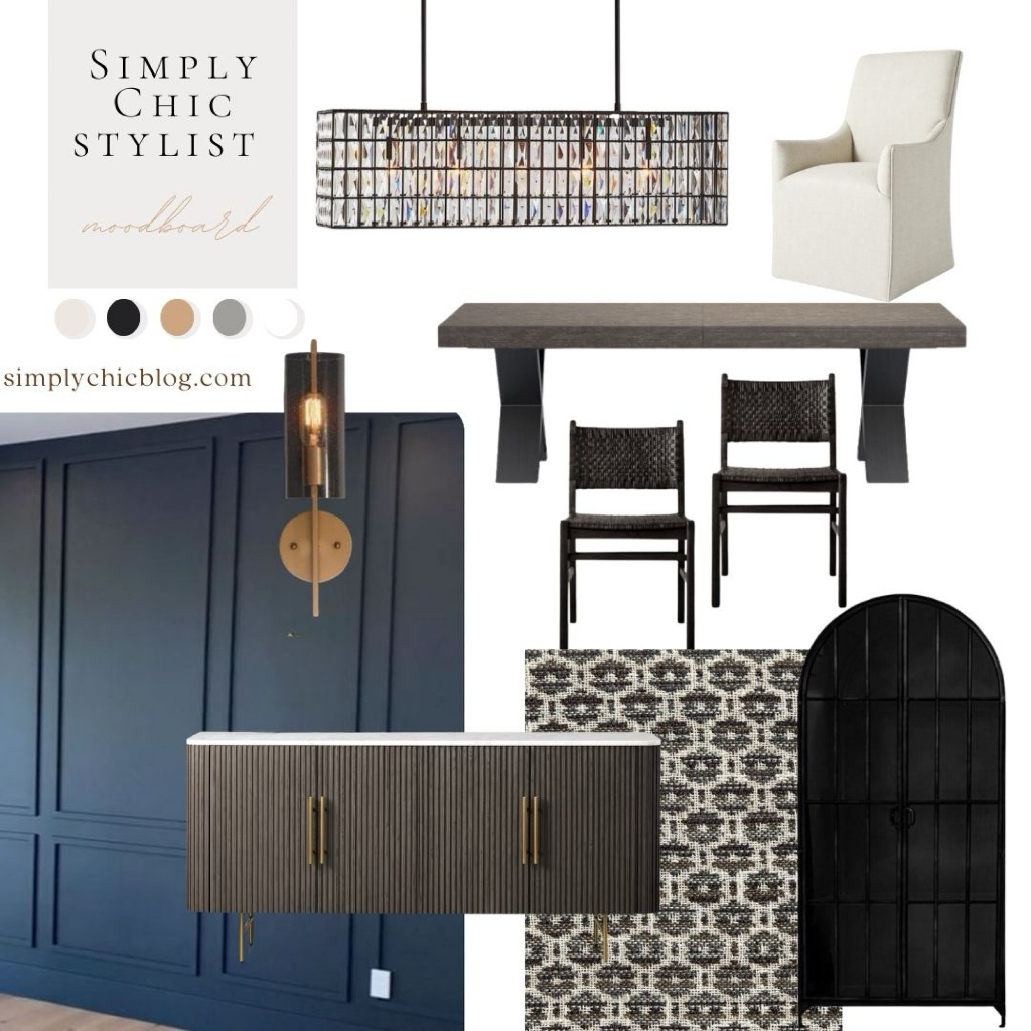 Traditional modern dining room. Black and white. Add the lights on either side of a picture over the sideboard table and elegant dining room. Space.

#LTKHome