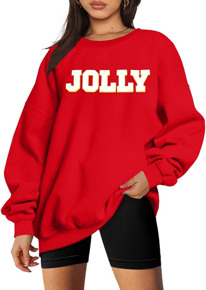 KIDDAD Christmas Sweatshirts for Women Glitter Patch Merry Christmas Letter Print Sweater Embroid... | Amazon (US)