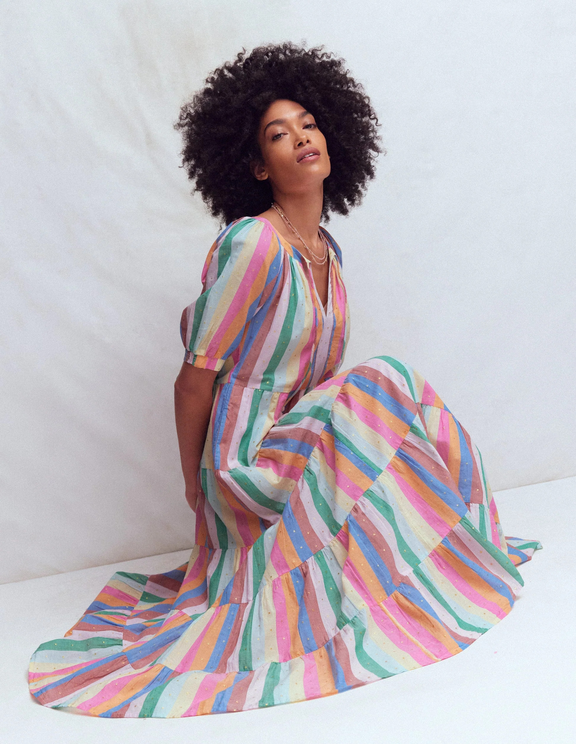Multi Tiered Maxi Dress-Multi Clipped Stripe | Boden (US)