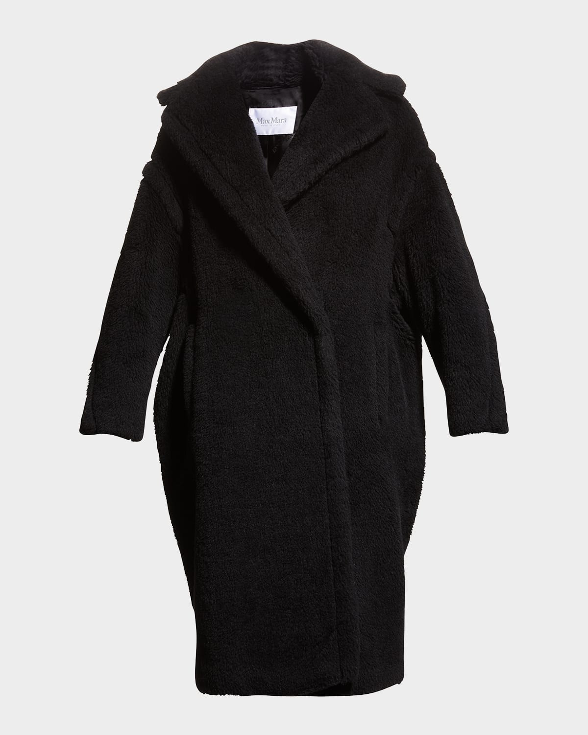 Alpaca-Silk Teddy Knit Coat, Black | Neiman Marcus