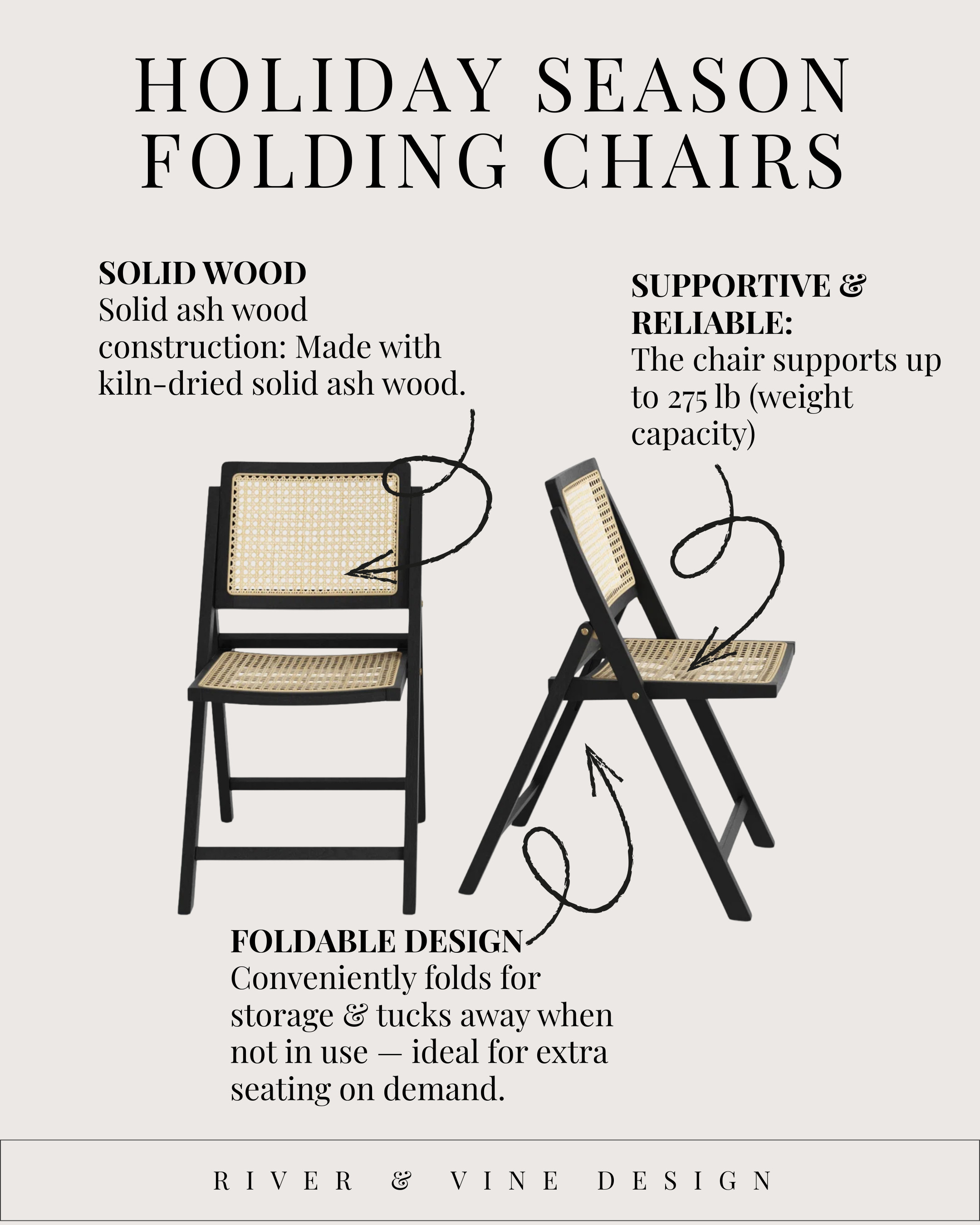 Holiday hosting sneaks up fast — one minute you’re planning a menu, the next you’re frantically asking yourself, “Where are we going to seat everyone?”

Here’s the solve ↓
These folding chairs look like designer dining chairs… not the clunky metal ones we all grew up with.

Solid ash wood frame (not flimsy metal)

Hand-woven rattan cane that instantly elevates your space

Supports up to 275 lb — sturdy enough for real guests, not just “occasional seating”

Folds flat so you can tuck them into a closet when the holidays are over

What I love most:
They don’t look like backup chairs.
You can pull them out without apologizing for your seating situation.

If you’re hosting Thanksgiving, Friendsgiving, Christmas dinner, or NYE — this is the no-brainer upgrade that keeps your home feeling curated and functional.

Tap to shop — your future self (and your guests) will thank you. 

 #LTKHoliday #LTKHome
